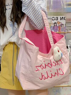 Summer capacious double-sided shopping bag, one-shoulder bag, cloth bag, for students