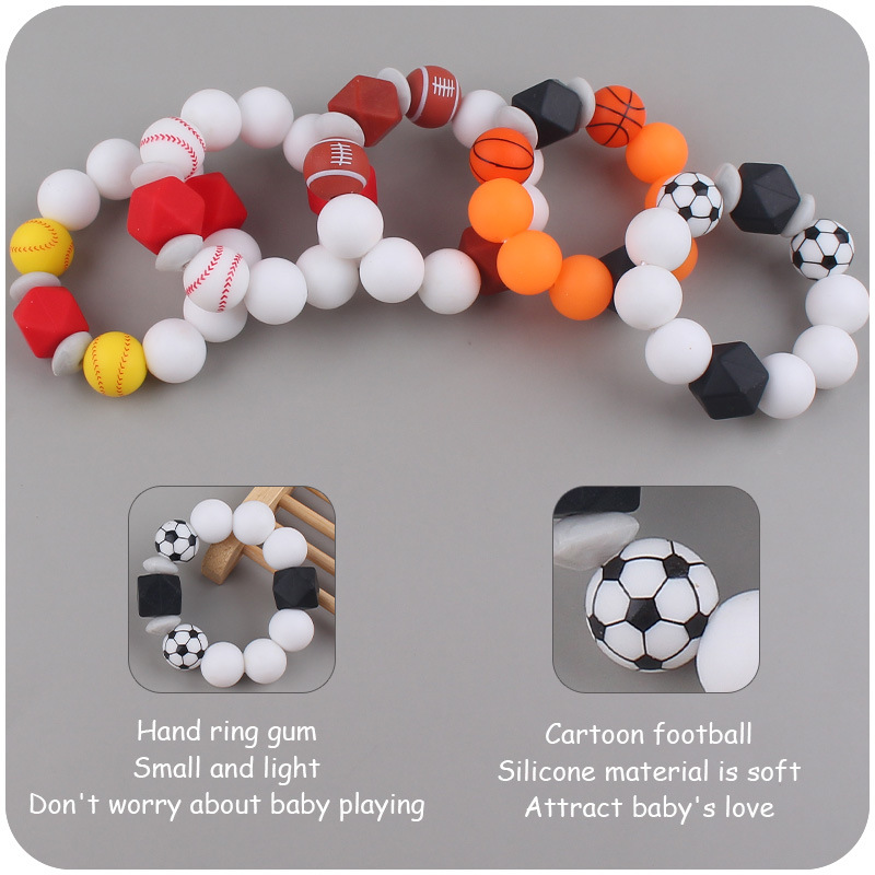 Nuevo bebé suministros de dibujos animados de fútbol de silicona impresa pulsera creativa DIY mordedura de silicona juguete de goma