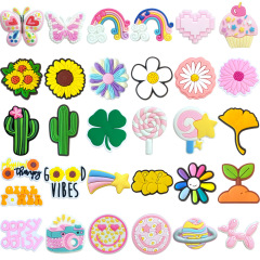 31種類の花、緑の植物、蝶、虹、小さな新鮮な下駄アクセサリー、DIY Zhibixingクロックスシューズバックル、シューズフラワー