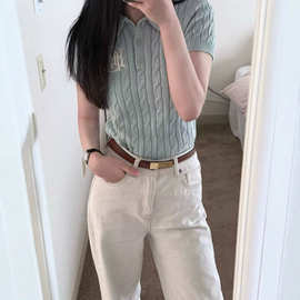 学院风复古POLO衫女款翻领修身显瘦老钱风穿搭针织短袖t恤上衣夏