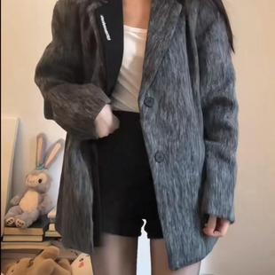 Grey Suit Coat Women's Woolen Coat High-end 2025 Spring New Thickened Woolen Short