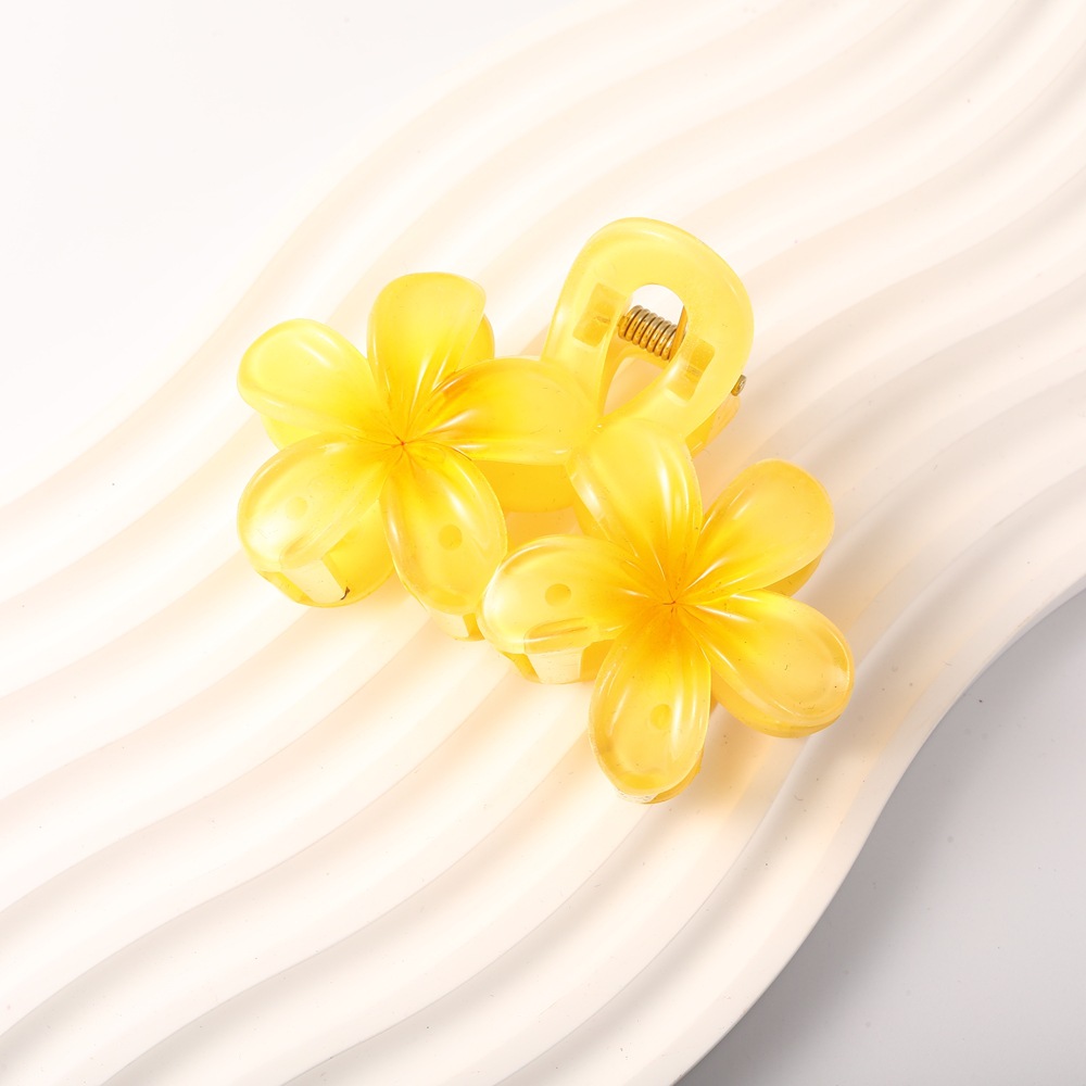 Nuevo color frangipani acrílico pinza para el cabello flor pinza de agarre de alta calidad elegante accesorio para el cabello de mujer pinza de tiburón de agarre lateral