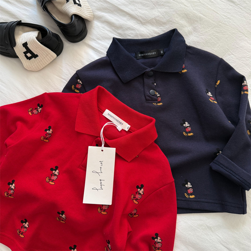 男の子長袖ポロシャツ漫画プリント子供用ラペルTシャツ春秋スタイル1-6歳ベビープルオーバートップハンサム|undefined