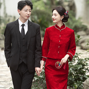 New Chinese-Style Red Cheongsam 2025 New Engagement Two-Piece Set Bride Wedding Toast Dress Petite Wedding Gown