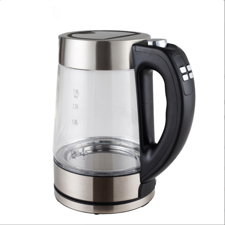 跨境专供LED彩灯玻璃数码电热水壶高硼硅保温家用1.8L烧水壶110V