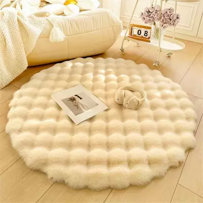 Cream-Colored Rabbit Fur Round Carpet, Lazy Single Sofa Round Rug, Living Room Coffee Table Dressing Table Bedside Carpet (Car Carpet) - beige-diameter-30cm-round