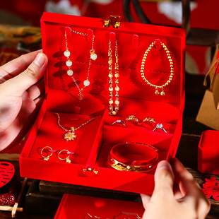 Jewelry Box Engagement Ring Dowry Money Box Wedding Gift Three Gold Hardware Gift Box Storage Wedding Supplies