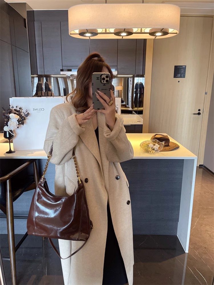 Túi tote nữ cỡ lớn đi làm phong cách retro đeo chéo vai nách — Màu đen, Màu nâu, Màu cà phê, Màu đỏ rượu chi tiết 11