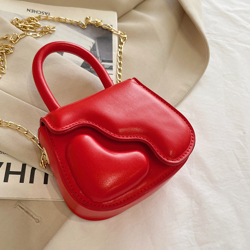 Children's bags niche personality peach heart chain bag spring and summer new ins high-end one-shoulder cross-body handbag women's bag