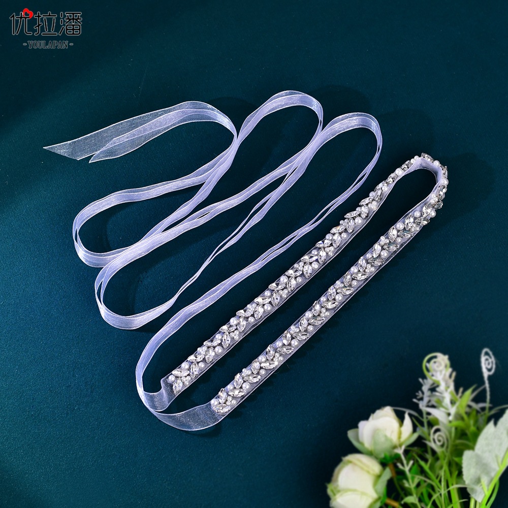 Youlapan cinturón nupcial de las mujeres vestido boda decorativo ropa lujo rhinestone perla plata cintura sello decoración S383