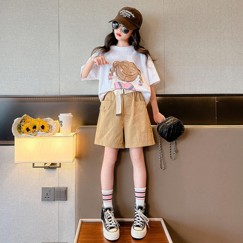 Girls Shorts Summer Clothes Children's Clothing Casual Sports Pants  New Style Medium and Big Children Fashionable Internet Celebrity Summer Children