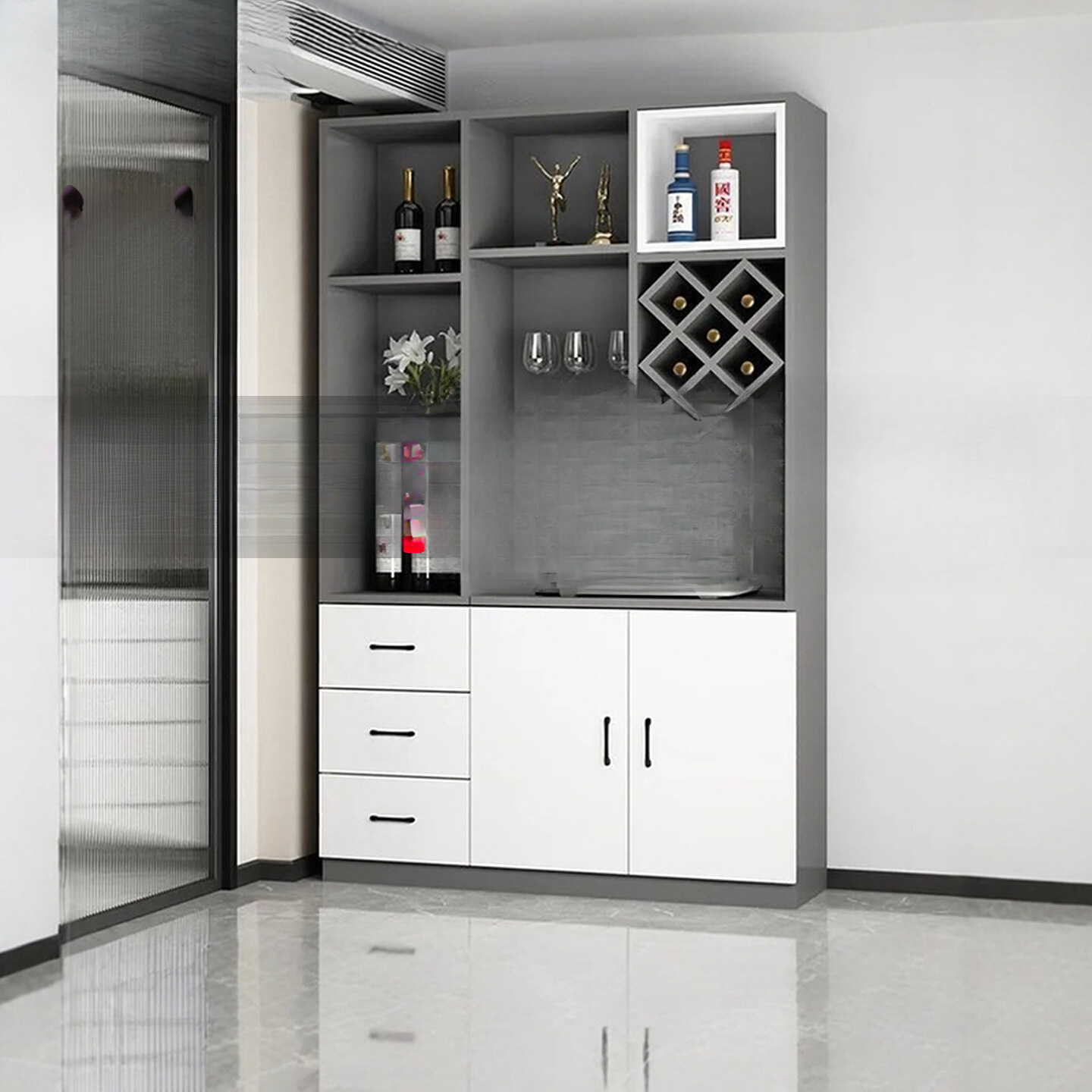 实木酒柜客厅餐边柜一体靠墙柜子简约现代展示柜储物柜高柜酒吧柜