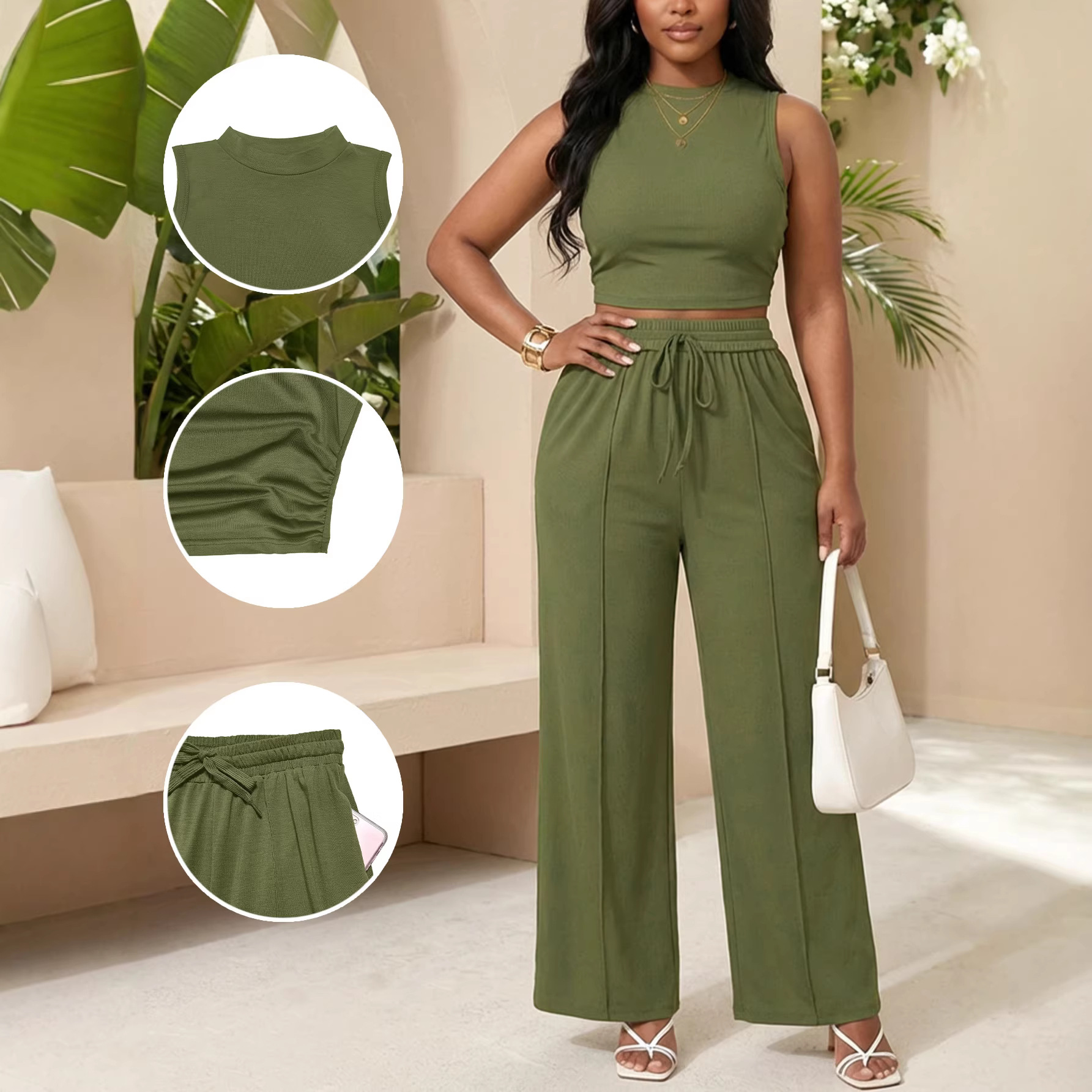Women's Soft Long Sleeve Round Neck Top & Pants Lounge Set | Cozy Two-Piece Outfit For Fall_ecoleips.com