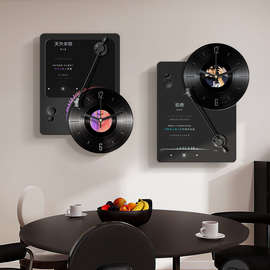 黑胶唱片竖版电表箱装饰画怀旧配电箱时钟遮挡挂画弱电箱盖面板画