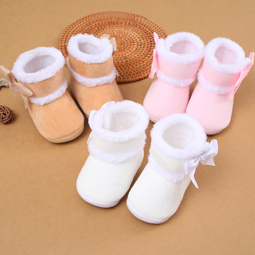  New Autumn/Winter Baby Shoes for 0-1 Year Olds, 3-6-7-9-11 Month Soft Sole Learning to Walk Shoes with Large Bow Ties