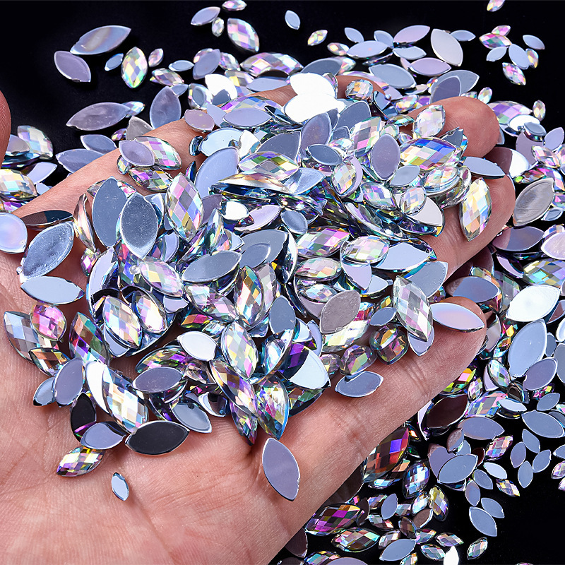 Grid-Shaped Horse Eye Mixed Size Acrylic Irregular Flat-Back Rhinestones for Nail Art, DIY Wedding Dress Accessories, and Clothing Embellishments