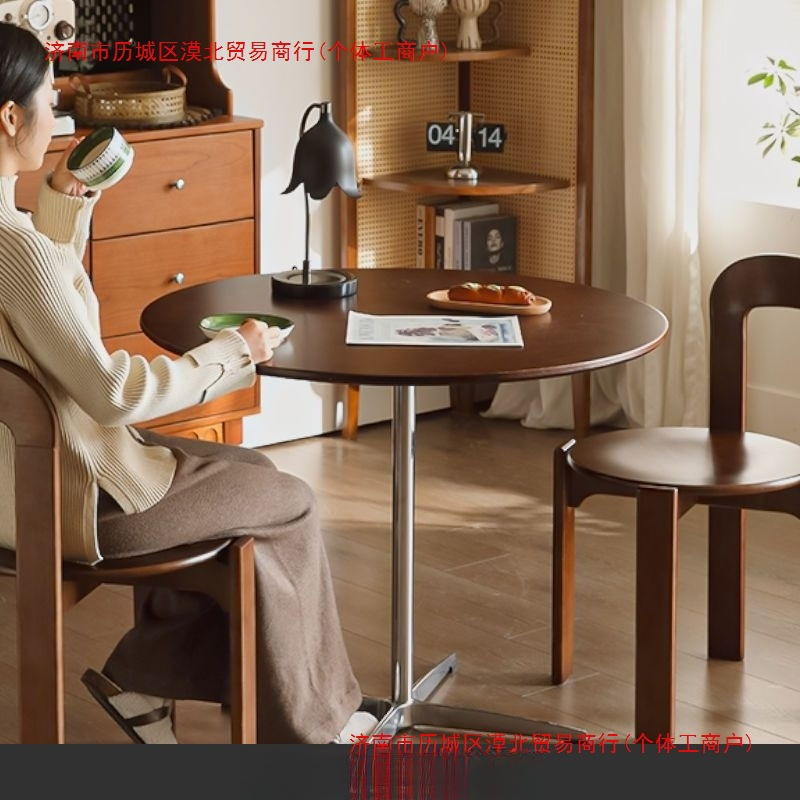 Nordic Walnut Negotiation Round Table Home Solid Wood Dining Table Small Apartment Retro Coffee Table Balcony Dining Table Home