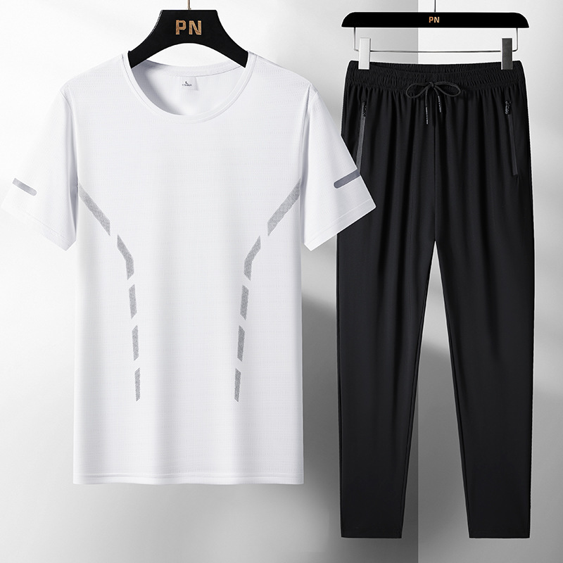 2024 verano ropa de hombre hielo deportivo conjunto casual hombre rápido secado conjunto de tres piezas fresco conjunto transpirable al por mayor