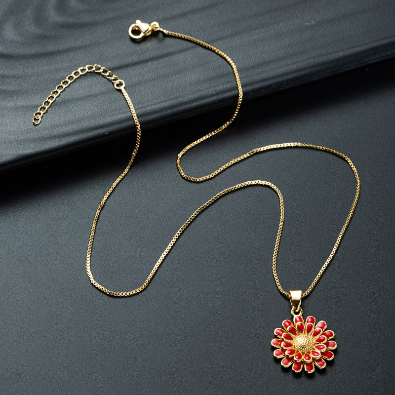 Nihaojewelry wholesale jewelry simple sunflower pendant copperplated 18K gold dripping oil necklacepicture4