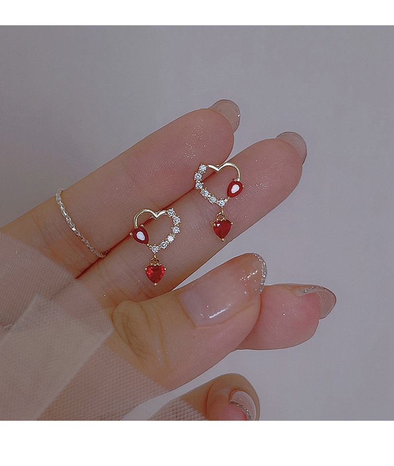 Simple Style Heart Shape Copper Inlay Zircon Drop Earrings 1 Pair