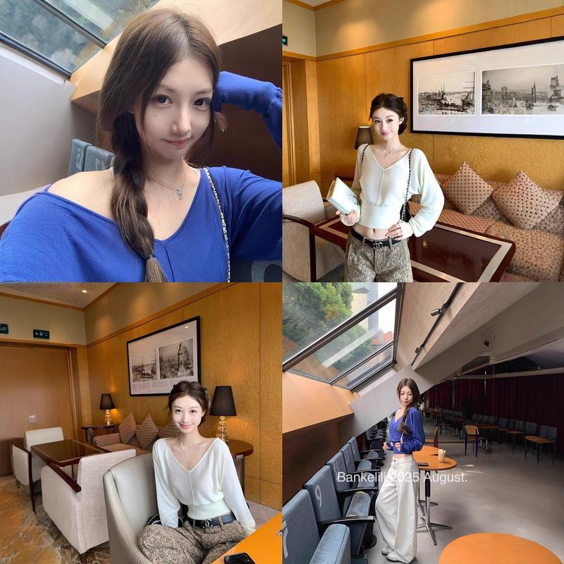 板栗可可Bankelili'氧气因子'100天丝V领轻薄蝙蝠袖针织衫上衣女|undefined
