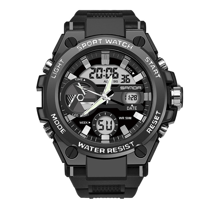 SANDA 3311 estudiante masculino tendencia de la moda juvenil hombres multi-funcional luminoso impermeable reloj electrónico