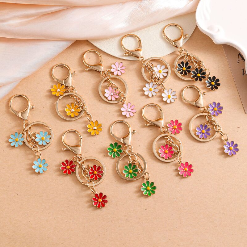 New DIY Flower Key Ring Buckle Initial Keychain White/Pink Flower Charm Key Cute Letter Key