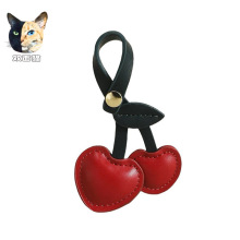 批发跨境立体桃心樱桃车厘子包挂饰钥匙扣书包爱心皮质PU挂饰配饰