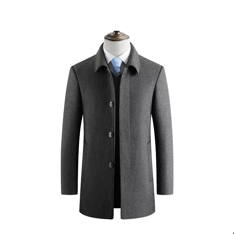 秋冬季新款男士商务羊毛翻领呢大衣内里加厚中年男风衣外套绅士03
