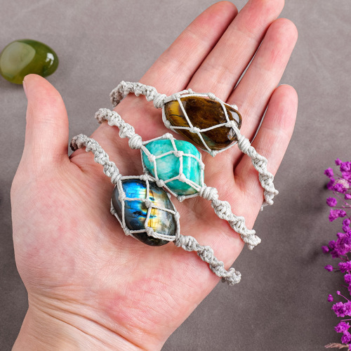 Cross-border hot selling natural crystal rolling stone mesh bag woven bracelet European and American fashion amethyst women's retro bracelet wholesale