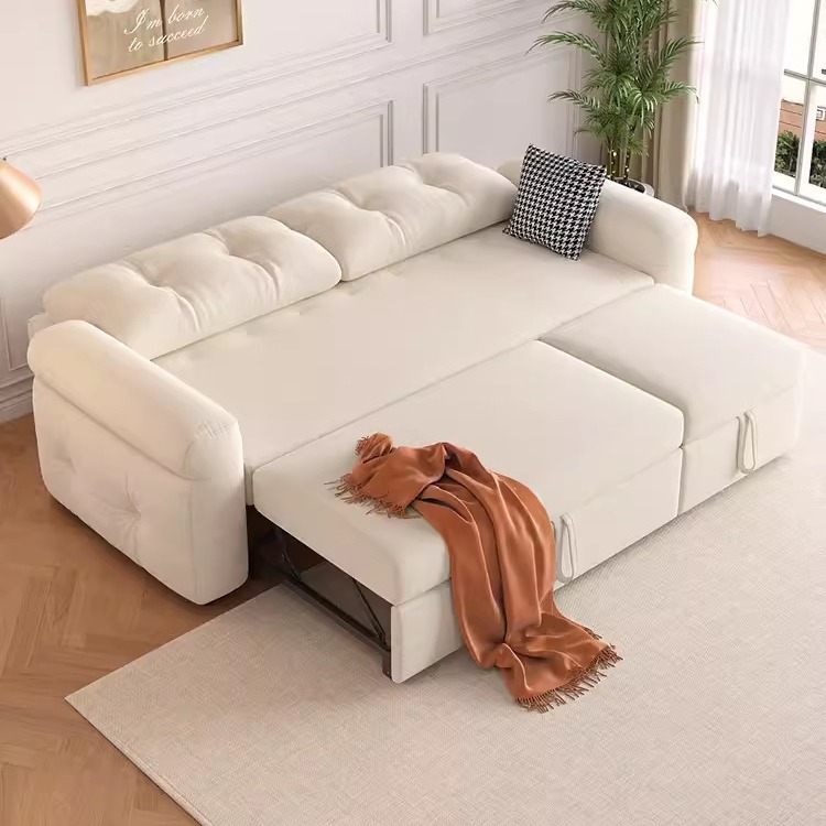 Sofá cama de estilo crema pequeña sala de estar doble triple sofá cama retráctil cama de peinado plegable