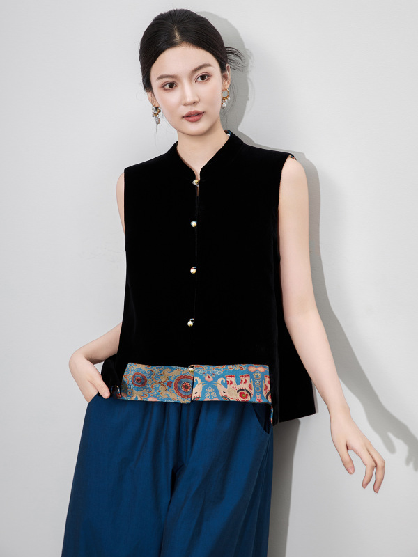 2512506-南油高货新中式国风真丝丝绒马甲双面可穿外套上衣新款女|undefined