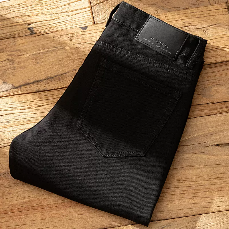 黑色秋季新款加绒加厚牛仔裤男高端外贸直筒潮流休闲高质量九分裤