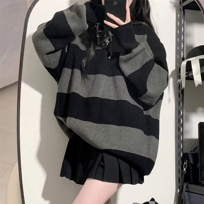 Salt-Style Gentle and Soft Hooded Jacket for Women, 2026 New Spring, Autumn, and Winter High-End Striped Loose Knit Sweater