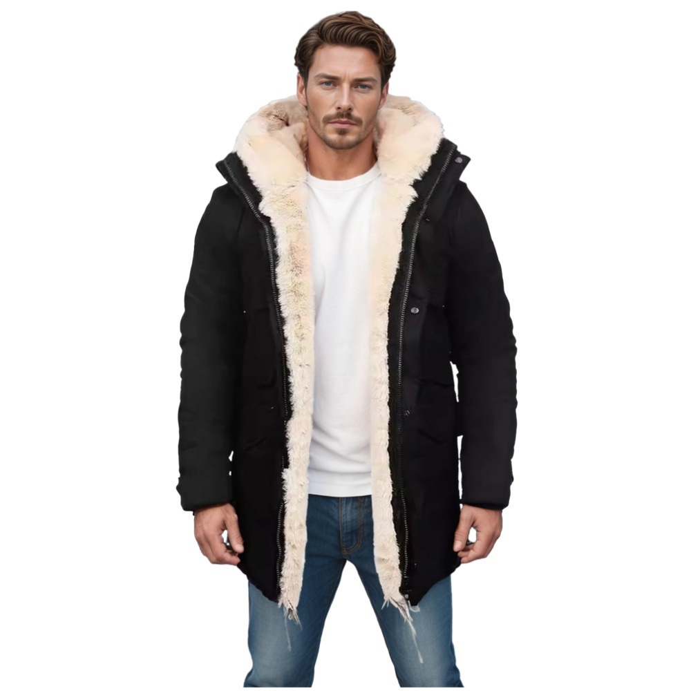 2025 New Foreign Trade Autumn and Winter Cross-Border Men's Hooded Jacket with Fleece Lining, Thickened and Warm Faux Leather Jacket