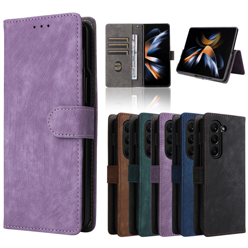 Suitable for Samsung Galaxy Z Fold 7/6 Mobile Phone Case Z Fold5 Anti-Theft Card 3 Leather Case Flip Case 4