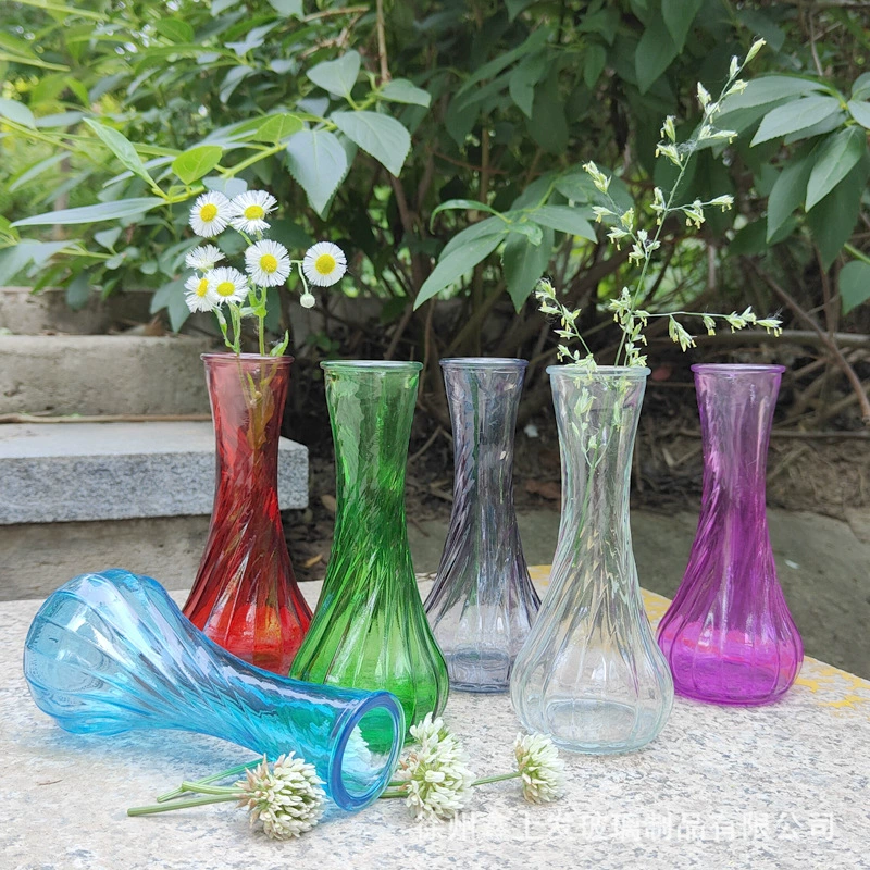Оптовые поставки спиральная Маленькая ваза цветное стекло гидропонное богатое бамбуковое стекло цветок Креативные украшения рабочего стола