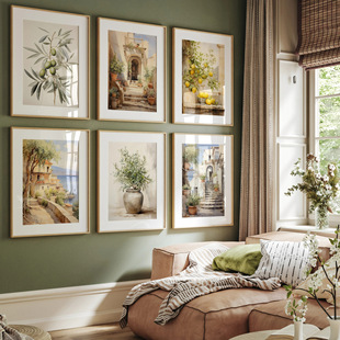 Summer Vacation Style Italian Seaside Town Street Scene Living Room Bedroom Canvas Decorative Painting Core Hanging Painting Frameless Poster