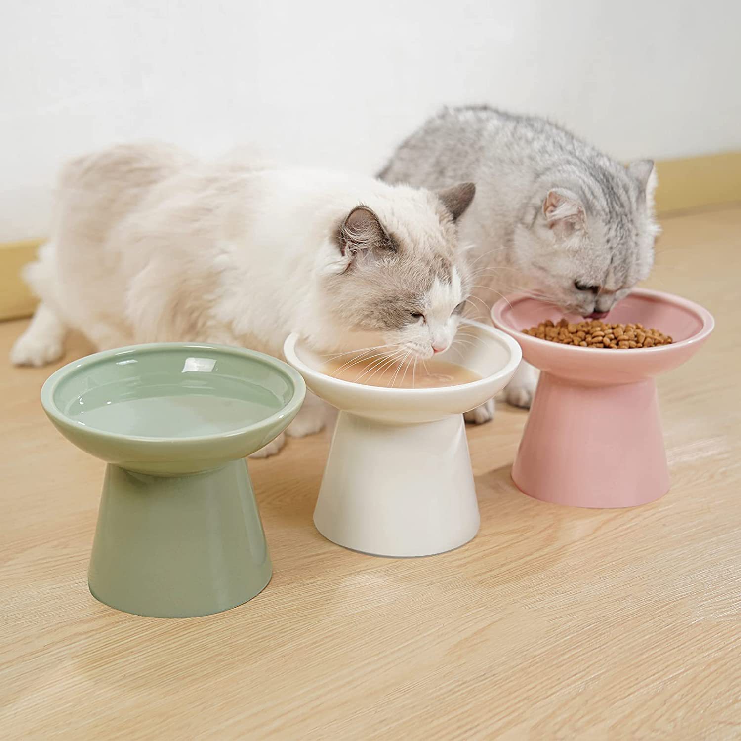 Tall large-diameter ceramic cat bowl