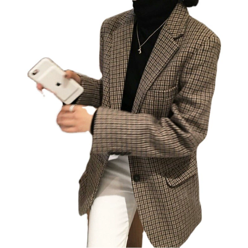 2024 весенне-осенний новый женский пиджак больших размеров для пышных фигур, утягивающий клетчатый пиджак средней длины 100kg