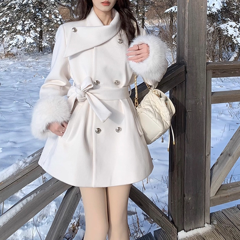 《纳西雪山》袖口毛毛加棉外套女加厚秋冬纯色上衣2025新款大衣潮|undefined