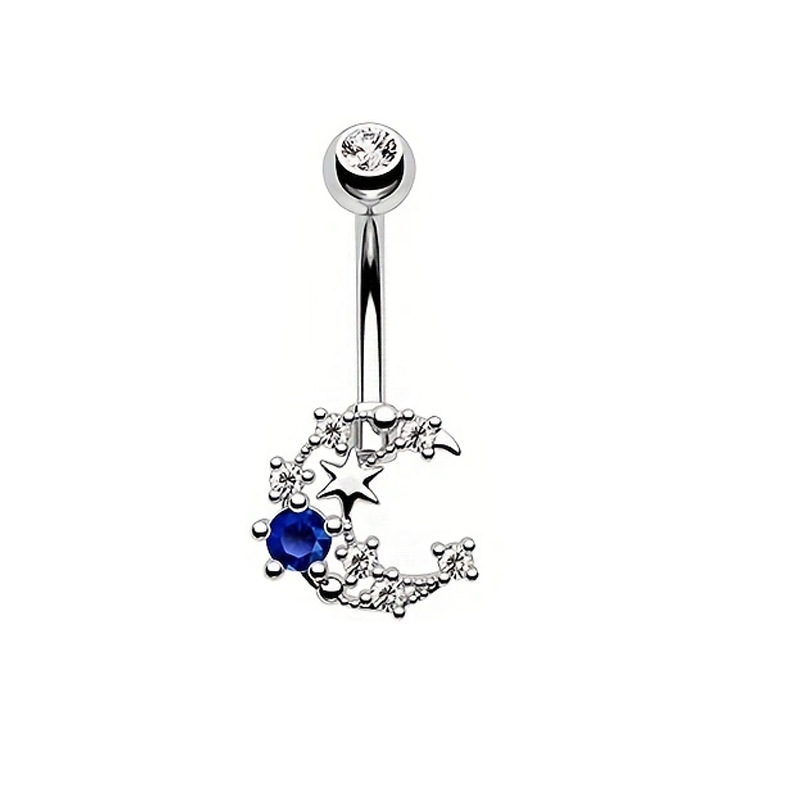 14G Navel Ring Blue Glow Star Dangle Belly Button Piercing Jewelry Stainless Steel detail image 8