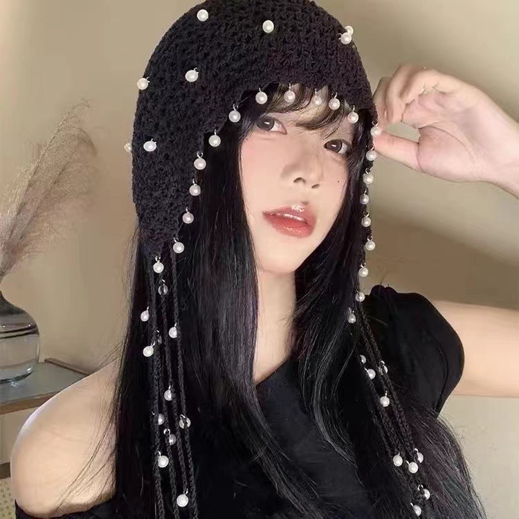 春夏薄款手工编针织帽女镂空钩花毛线帽甜美文艺显脸小包头堆堆帽|undefined