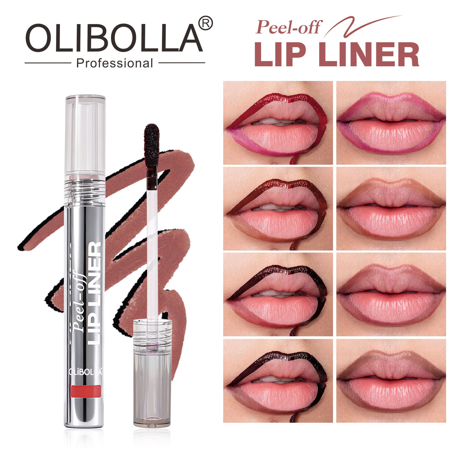 Explosiones transfronterizas OLIBOLLA lápiz de lápiz labial mate, guarnición de labios fácil de color, línea de gancho de peeling tipo LIP LINER