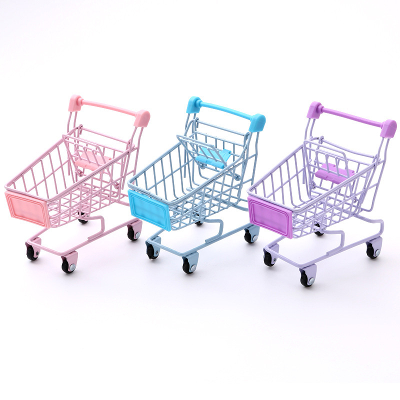 New ins Mini Shopping Cart Ornaments Pink Cart Supermarket Shopping Basket Desktop Storage Ornaments