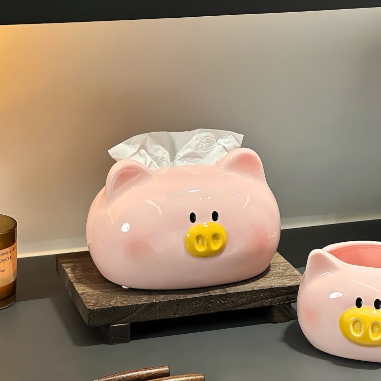 可爱萌猪猪纸巾盒客厅纸抽盒陶瓷抽纸盒家用茶几摆件创意餐巾纸盒|undefined