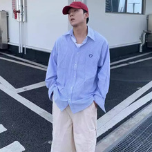衬衫男女早秋新款上衣百搭日系宽松廓形条纹余文乐同款长袖衬衣