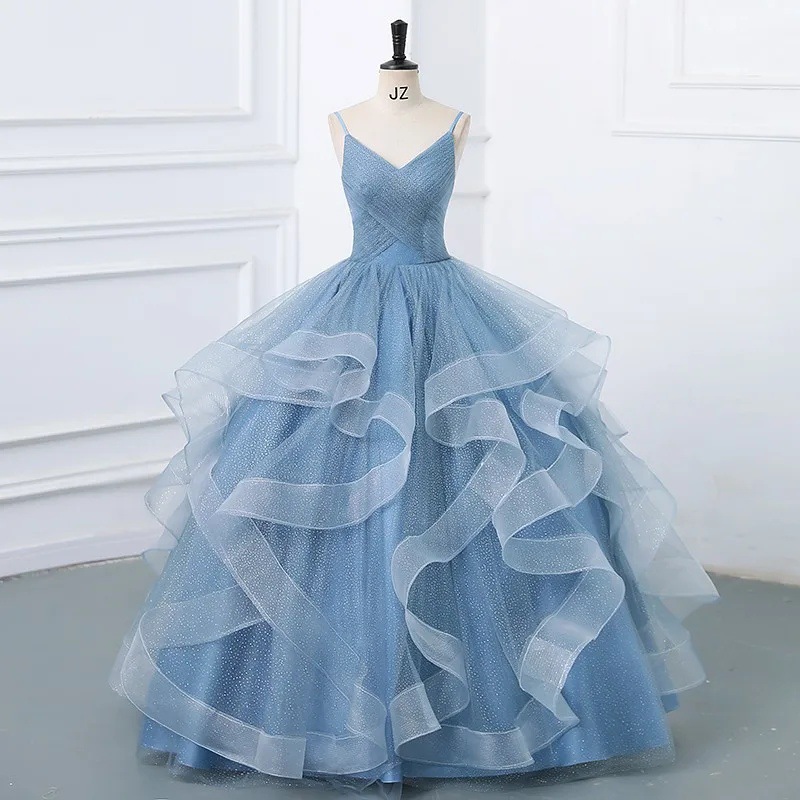 2026 New Style Strapless Niche Gray-Blue Coming-Of-Age Ceremony Vocal Arts Exam Performance Birthday Annual Meeting Host Evening Dress