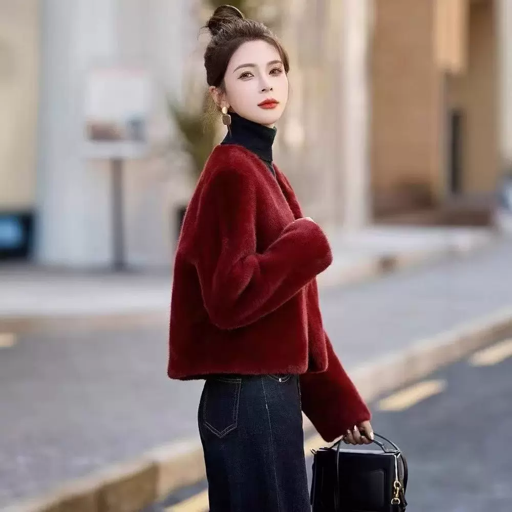 高级感毛毛外套女2025冬新款高端短款皮毛一体仿貂皮大衣皮草批发