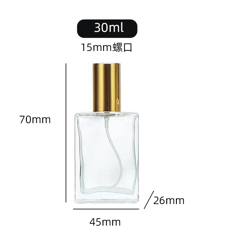 Botella de perfume de vidrio plano transparente con boca de caracol al contado continúa presionando la botella de pulverización para dividir la botella con un sentido superior de 30 - 100 ML. image 7